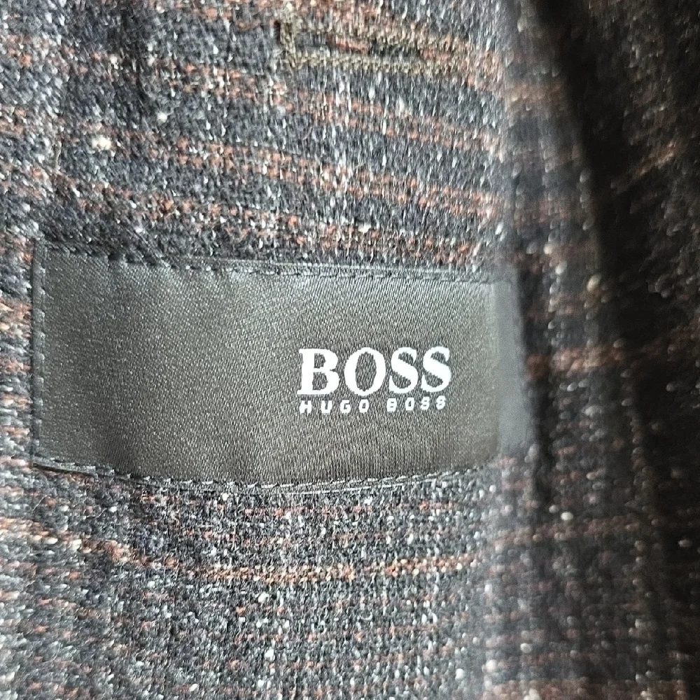 Boss Black & Brown Textured Plaid Blazer -Two-Button Coat Unisex 40S